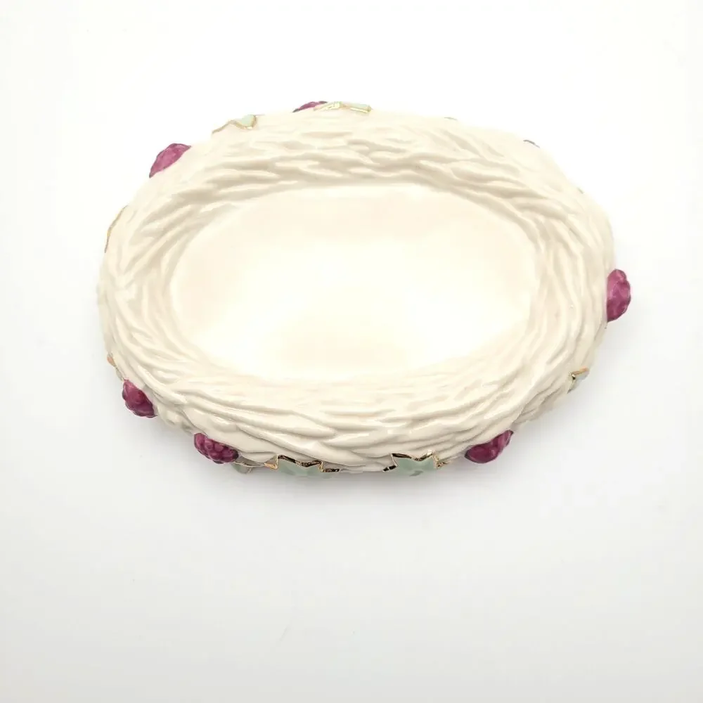Lenox Love Nest Raspberries Leaves Ceramic Base Trinket Dish Soap Dish Cottage